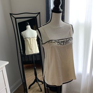 Christian Dior 100% silk Camisole Ivory with black beading detail, 4/Dior 8